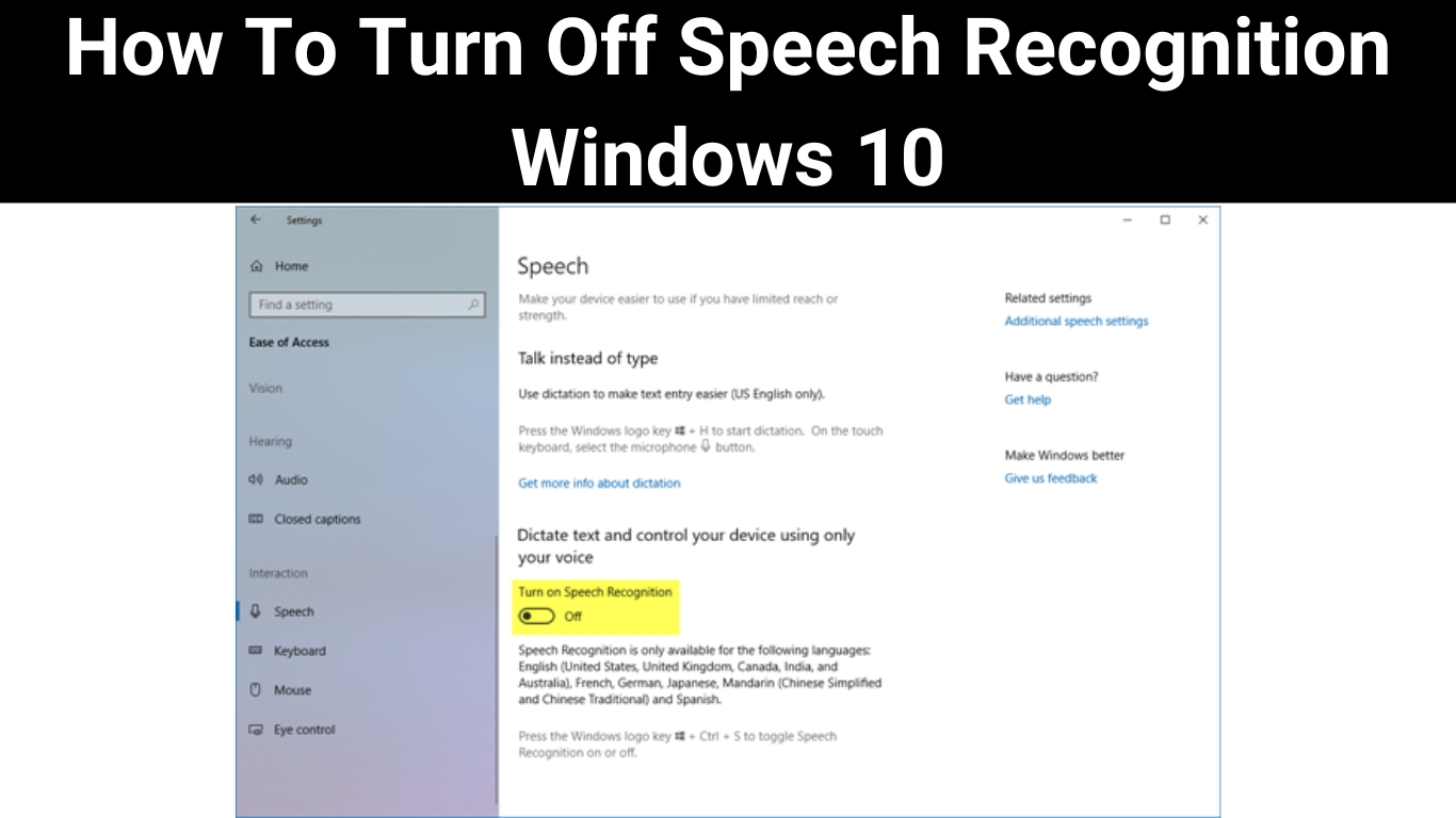 How To Turn Off Speech Recognition Windows 10